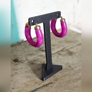 Orchid Pink Hoop Earrings, NIB